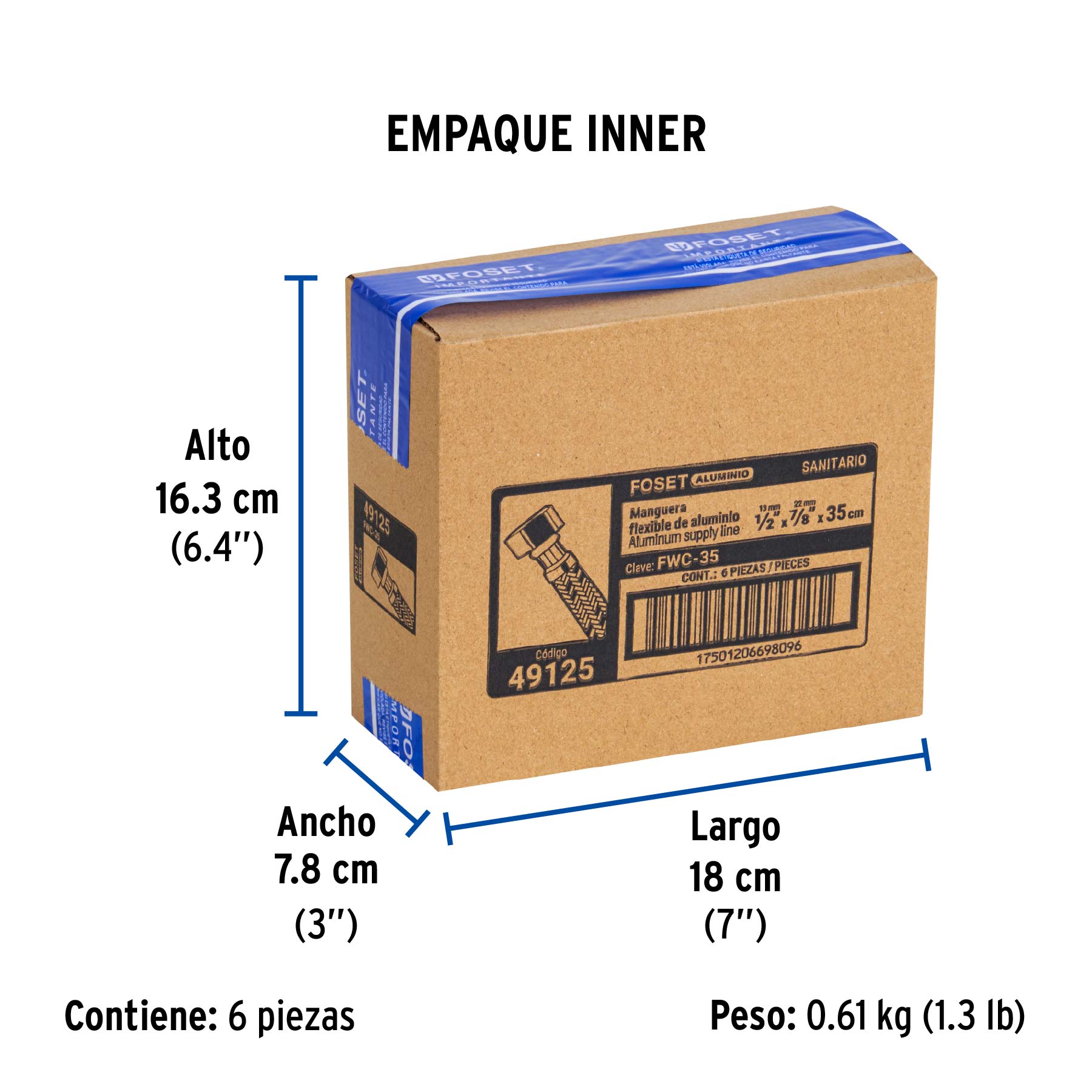 Manguera de hule, 35 cm, aluminio, usos generales