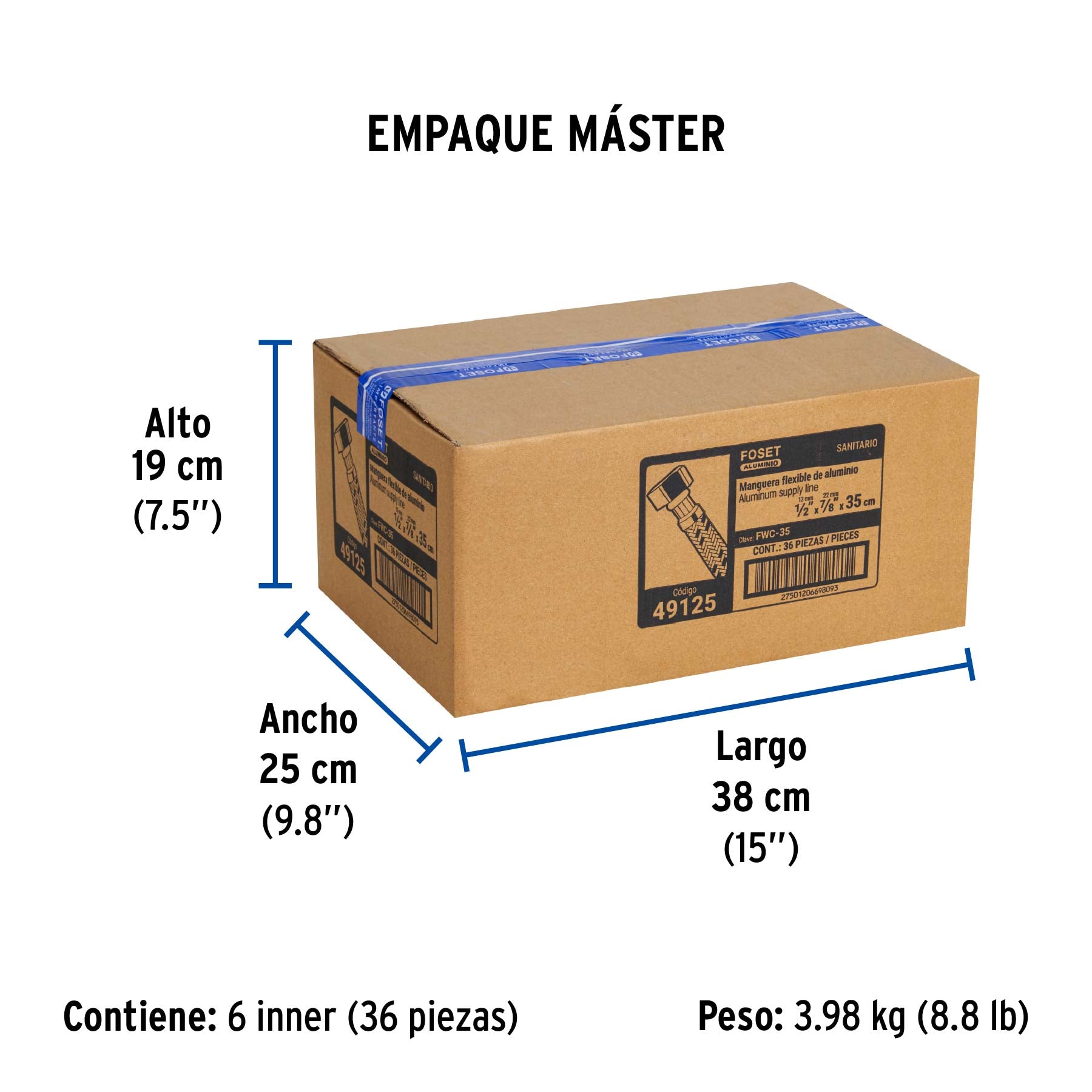 Manguera de hule, 35 cm, aluminio, usos generales