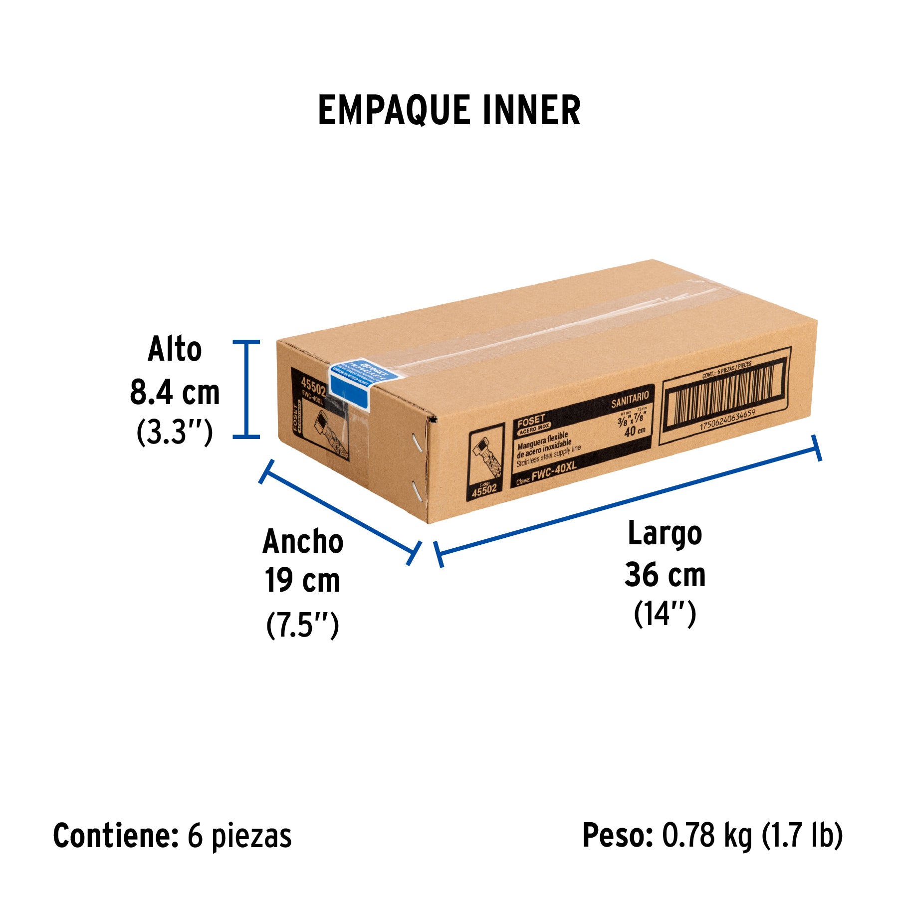 Manguera p/WC, acero inox, 3/8' x 7/8', 40 cm, Foset