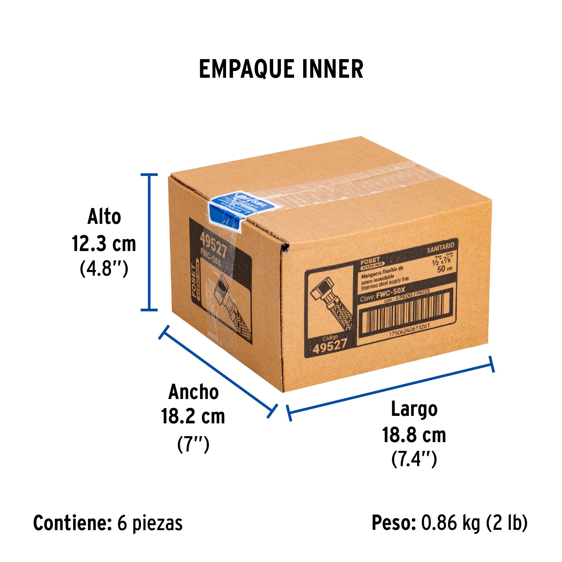 Manguera hule, 50 cm, acero inoxidable , usos generales
