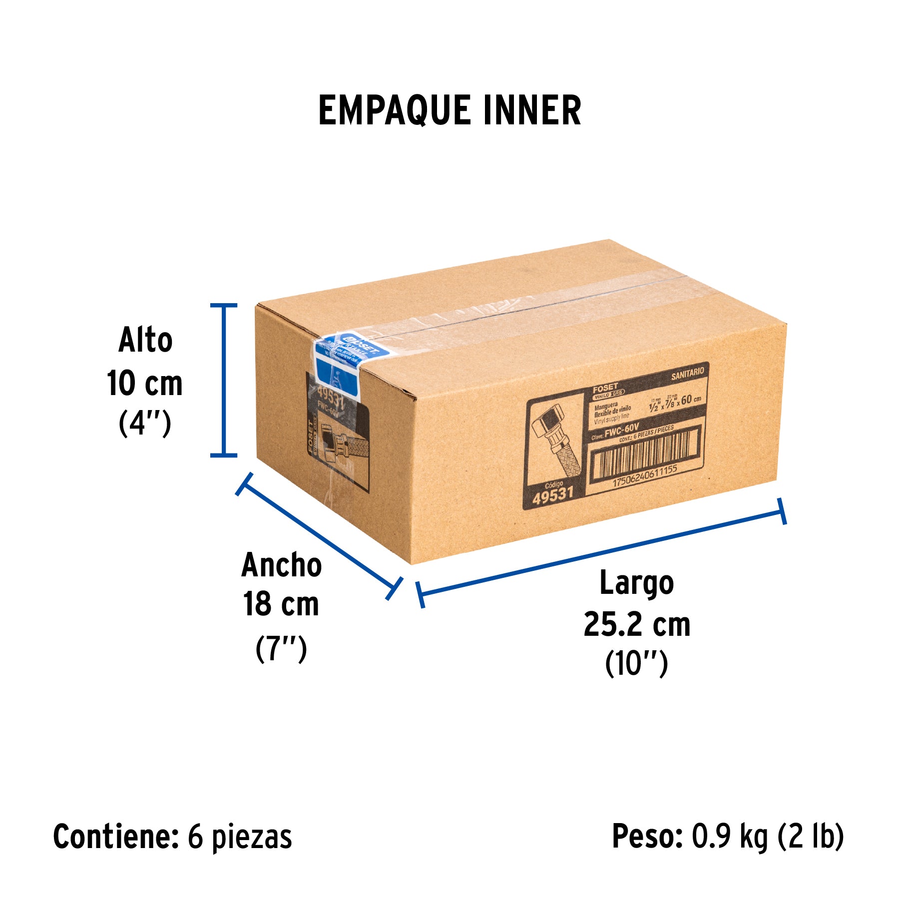 Manguera de hule para WC, 60 cm, vinilo, usos generales