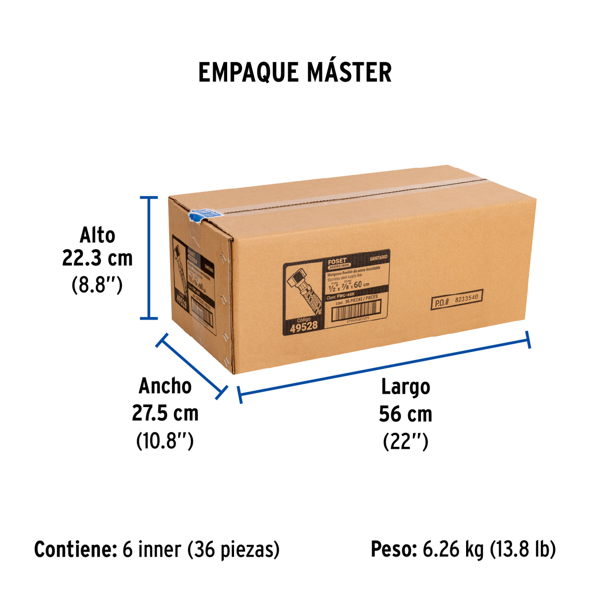 Manguera de hule, 60 cm, acero inoxidable, usos generales