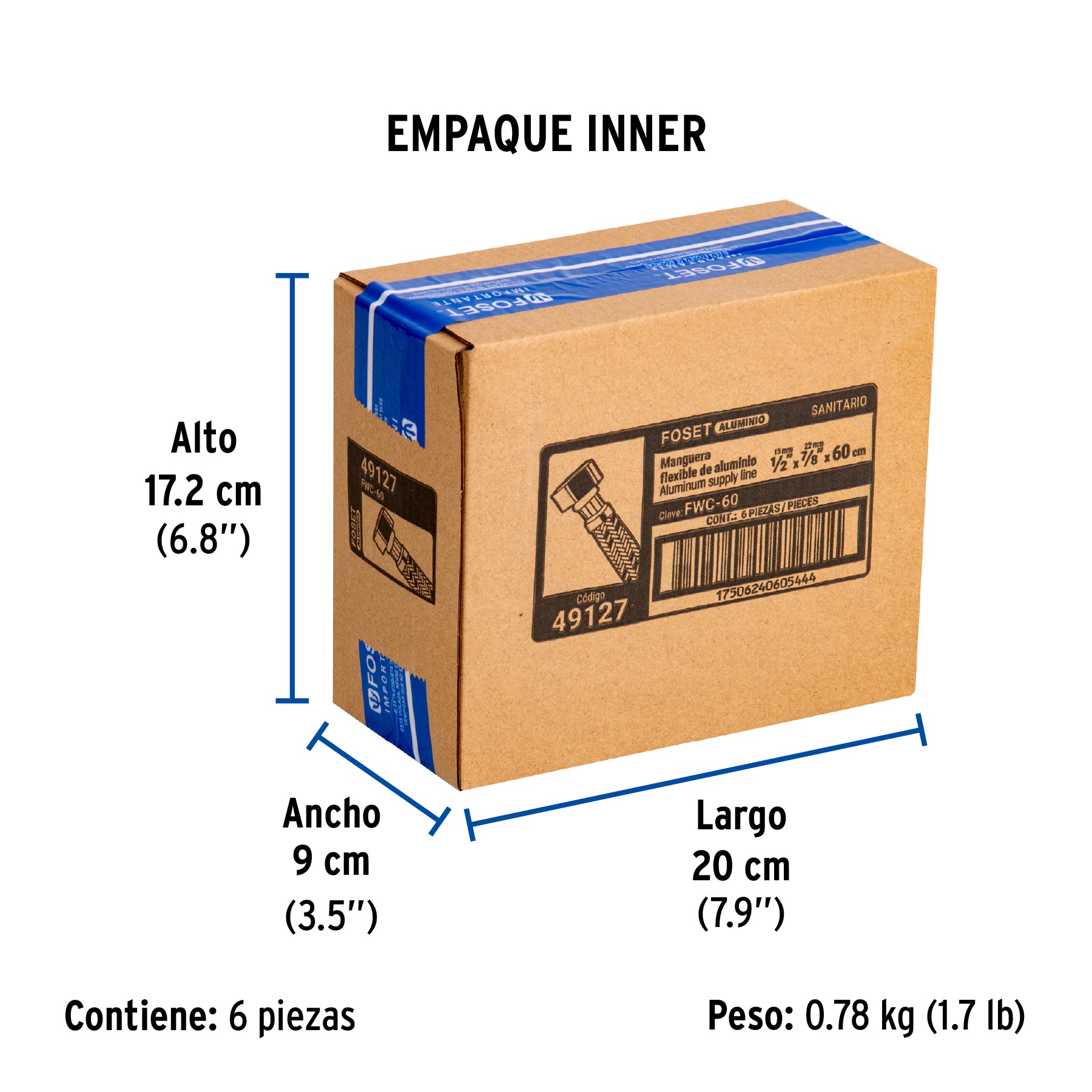 Manguera de hule, 60 cm, aluminio, usos generales