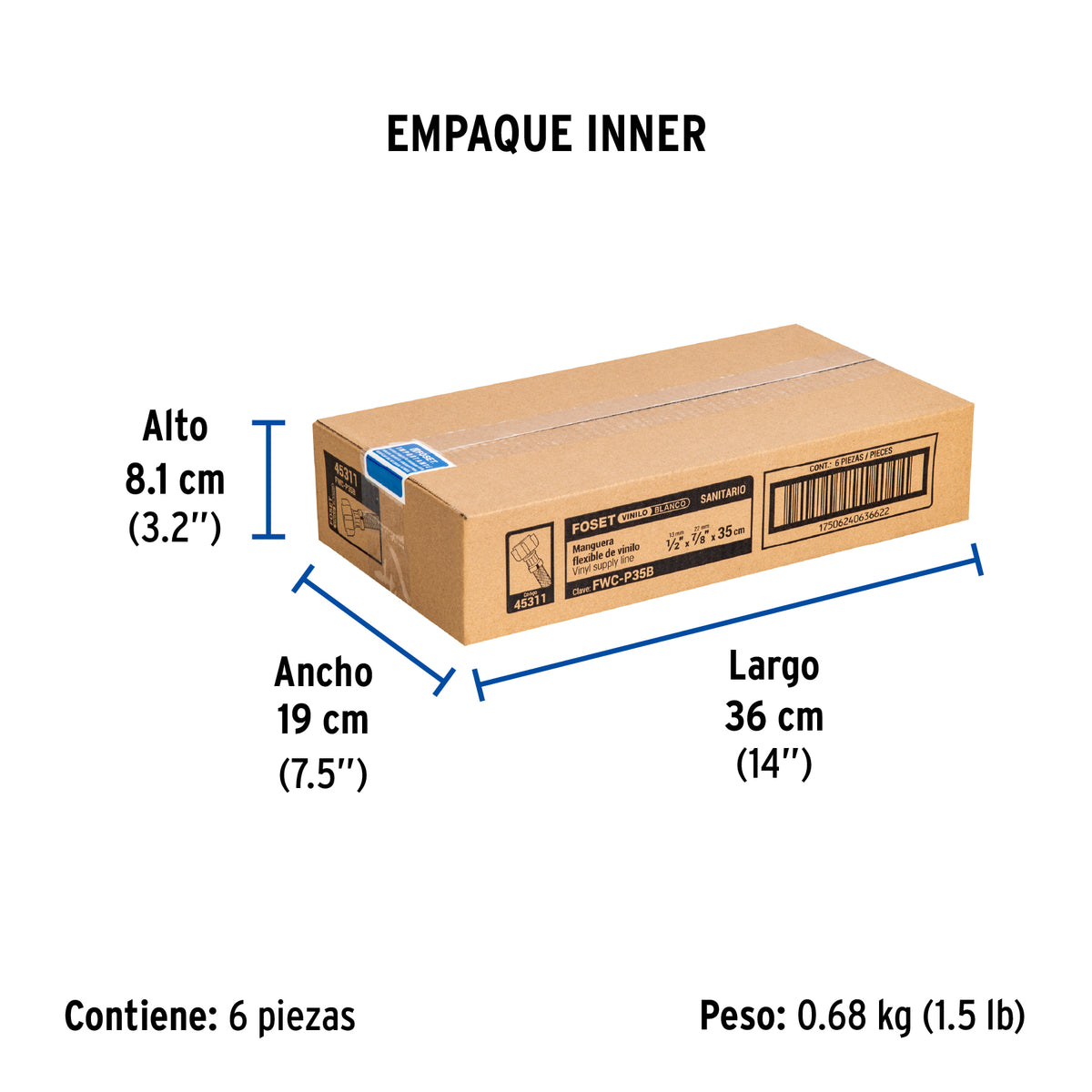 Manguera hule, 35cm,blanca,conector plástico, usos generales
