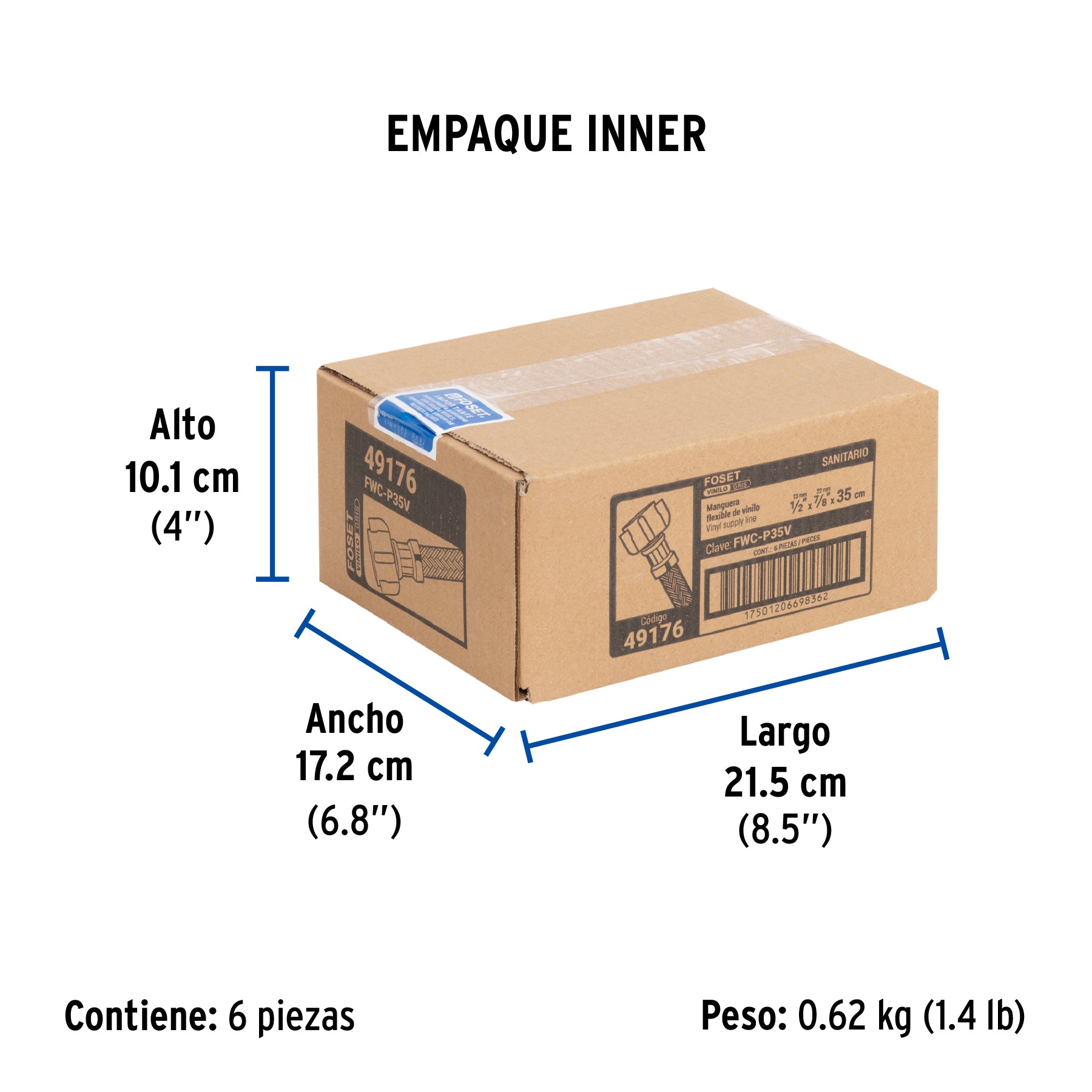 Manguera hule, 35cm,vinilo,conector plástico, usos generales