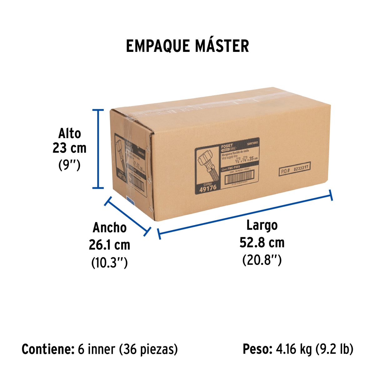 Manguera hule, 35cm,vinilo,conector plástico, usos generales