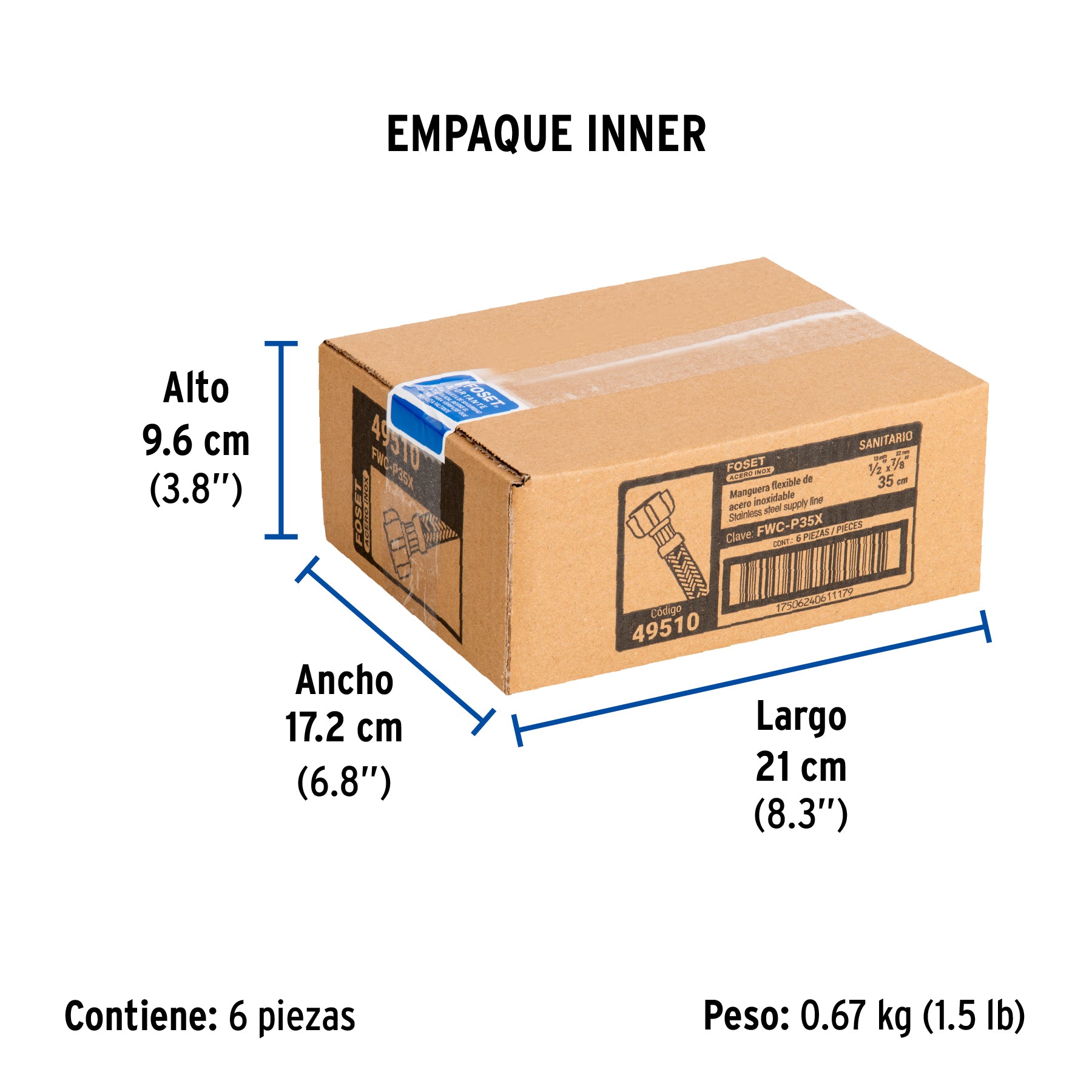 Manguera hule, 35cm,acero,conector plástico, usos generales