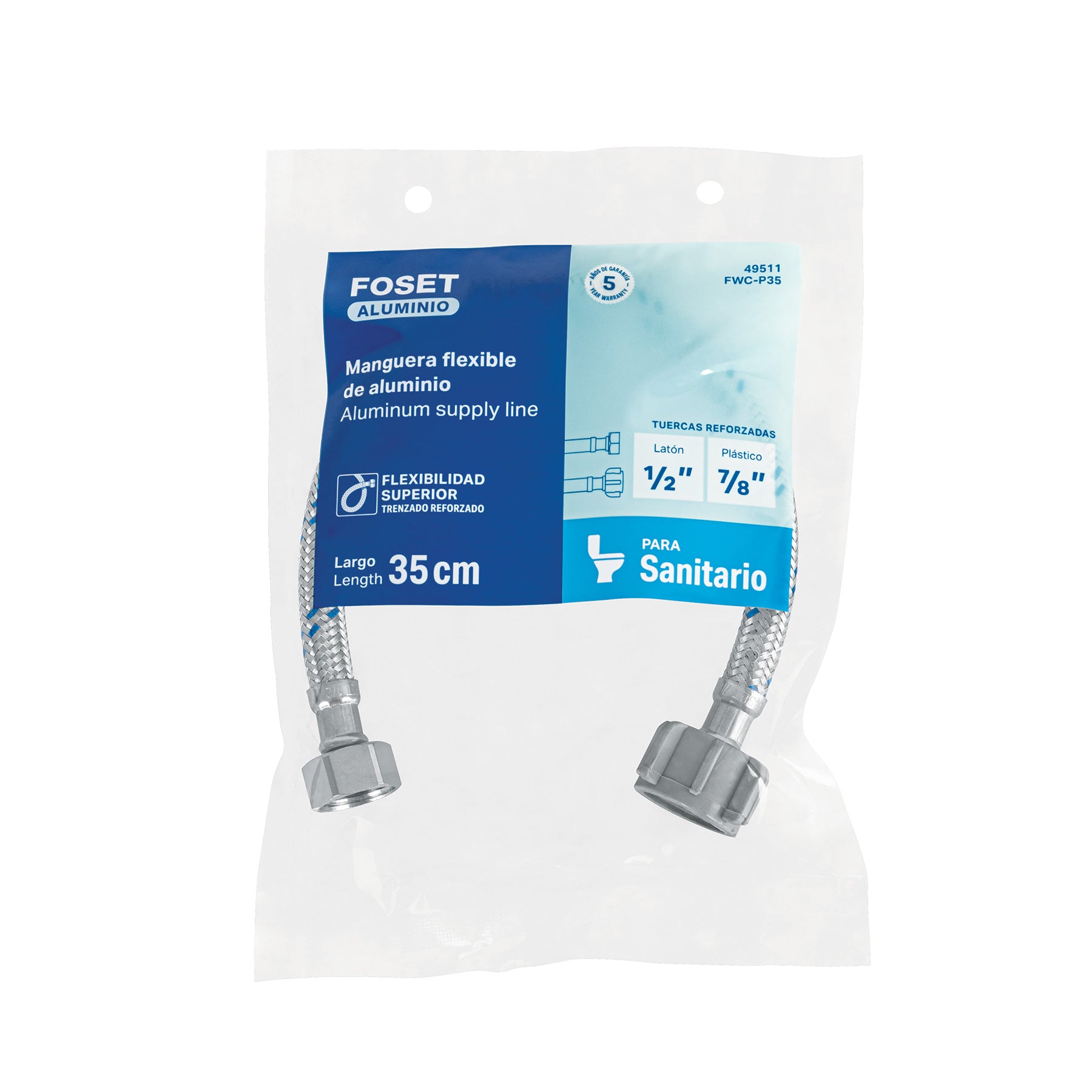 Manguera hule,35cm,aluminio,conector plástico,usos generales
