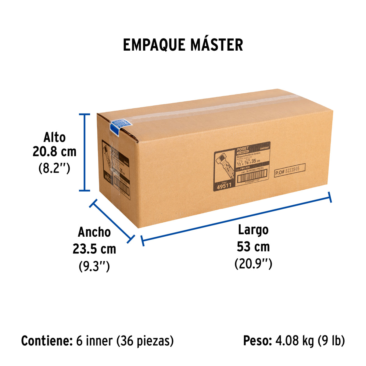 Manguera hule,35cm,aluminio,conector plástico,usos generales