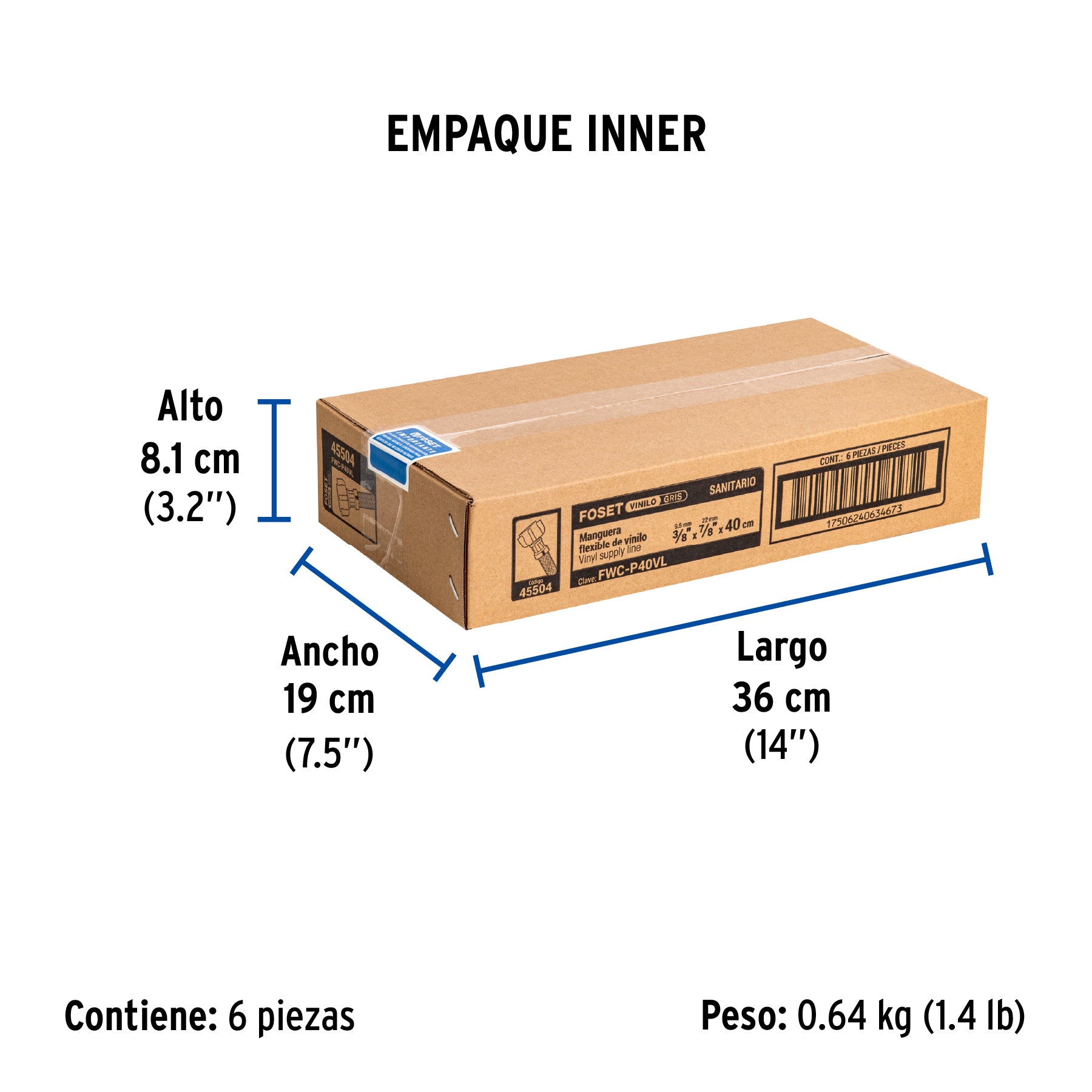 Manguera p/WC, vinilo gris, 3/8' x 7/8' tuerca plást, 40 cm