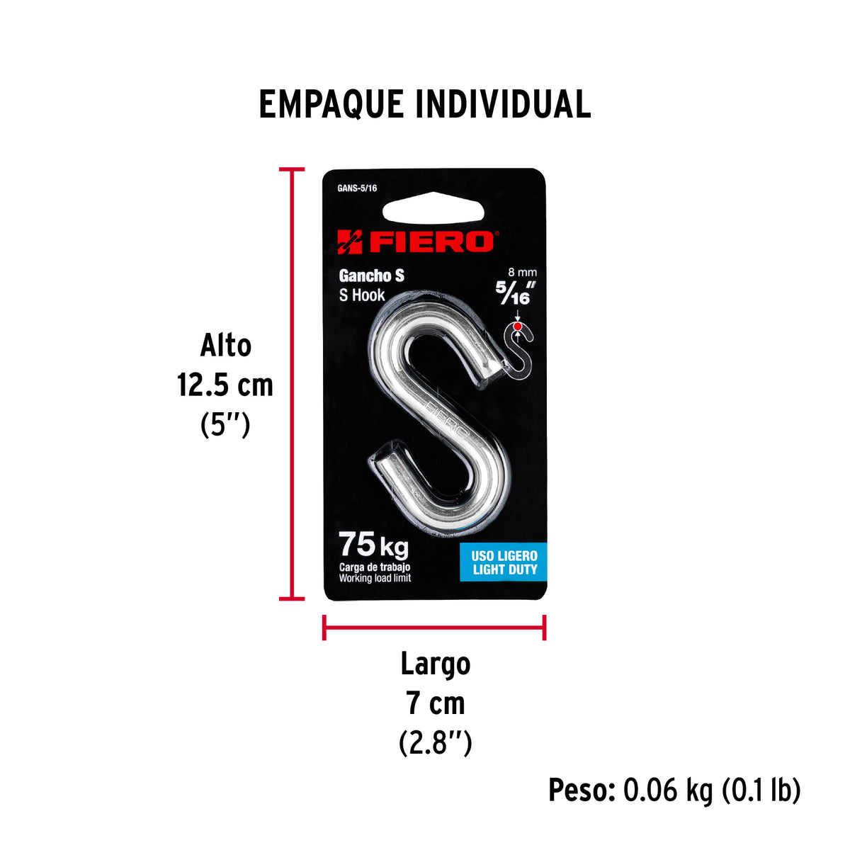 Gancho "s" para cable de 5/16"