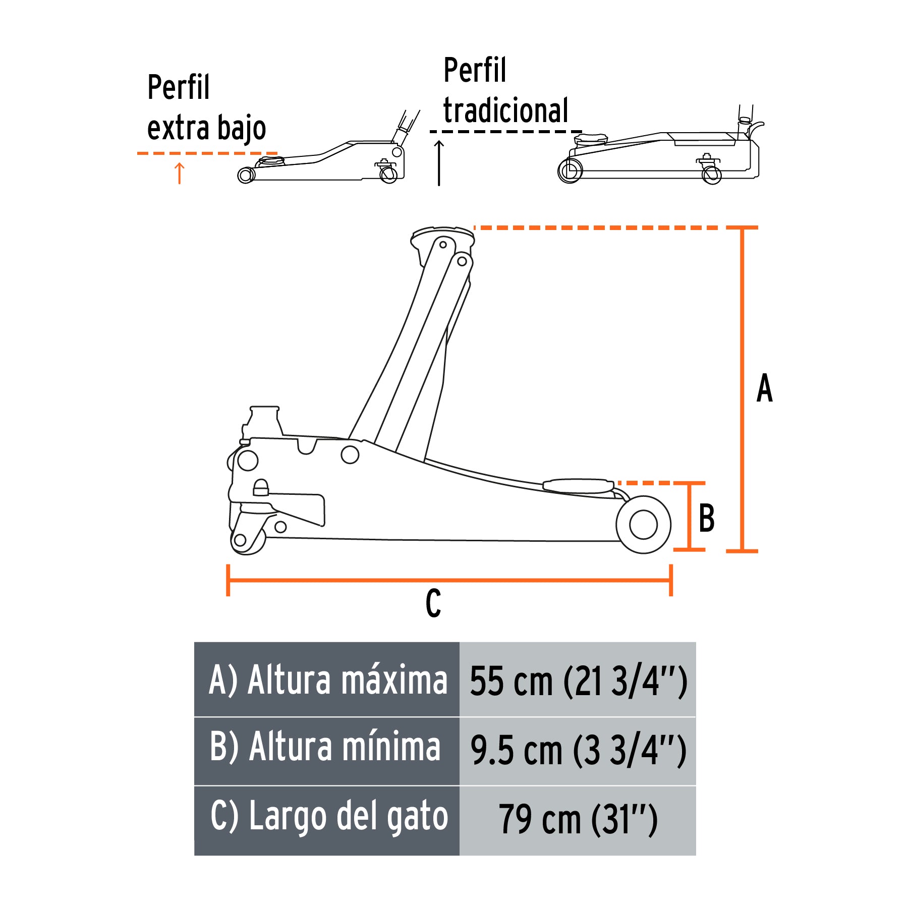 Gato de patín profesional, 3.5 tons, elevación rápida