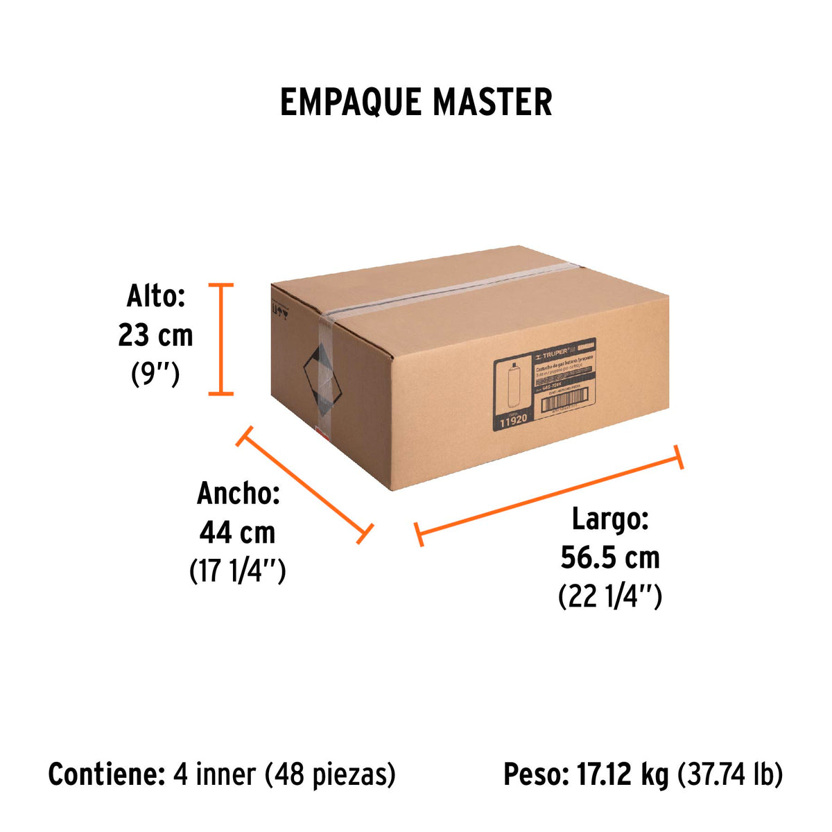 Lata de gas, 220 gr, 1/4 de vuelta