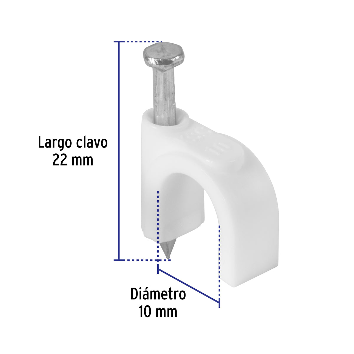 Grapa para cable redondo, 10 mm, blanca, bolsa 500 piezas