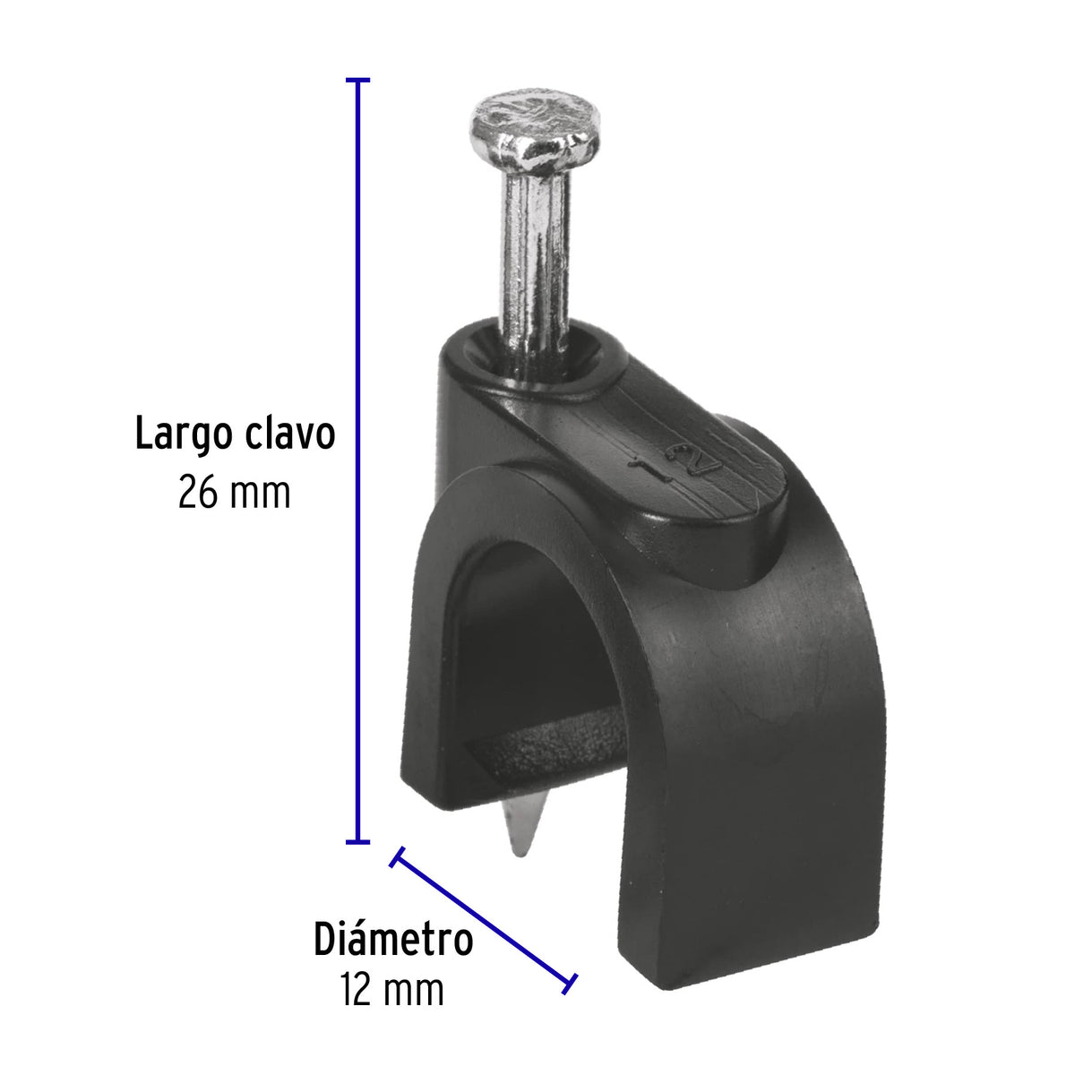 Grapa para cable redondo, 12 mm, negra, bolsa 20 piezas