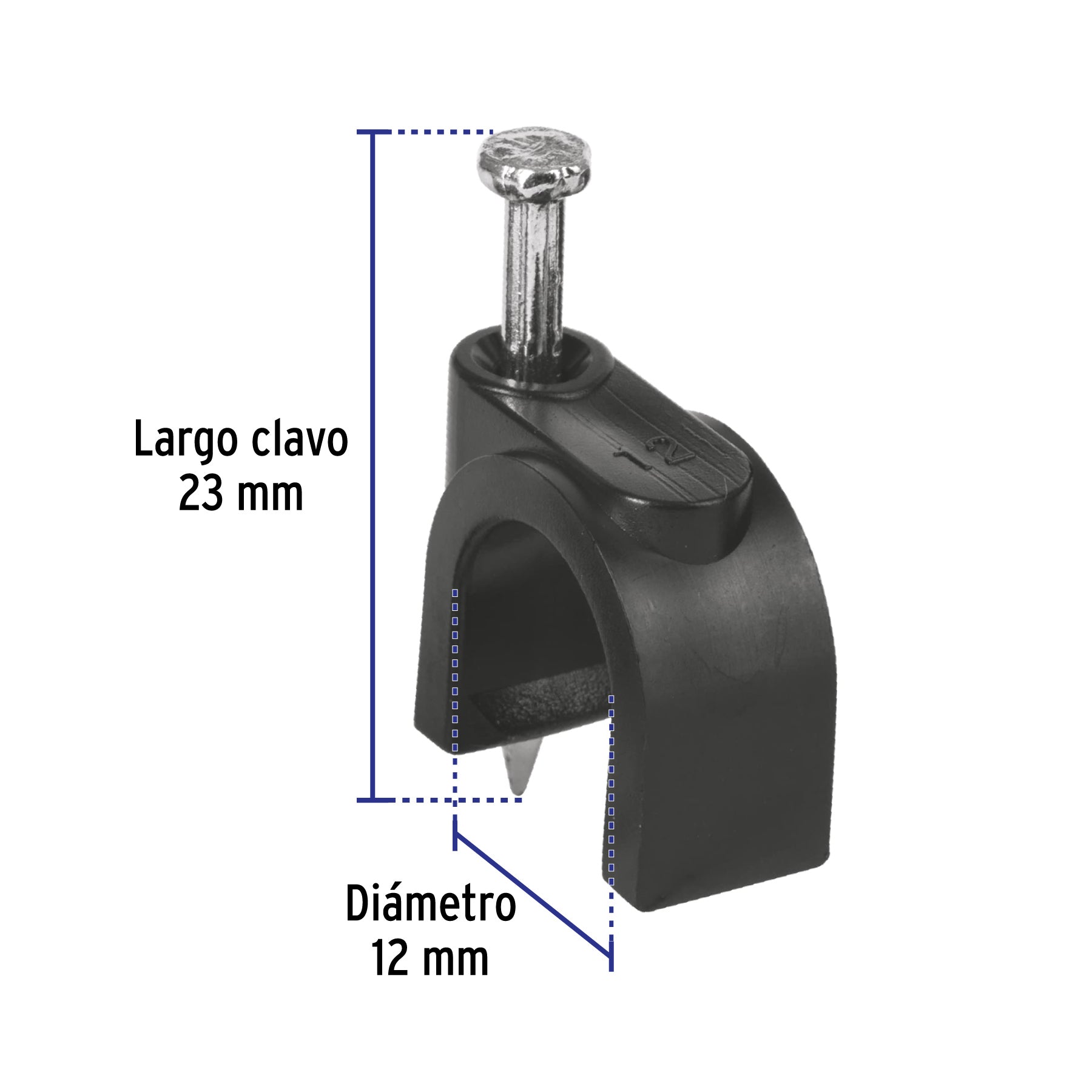 Grapa para cable redondo, 12 mm, negra, bolsa 20 piezas