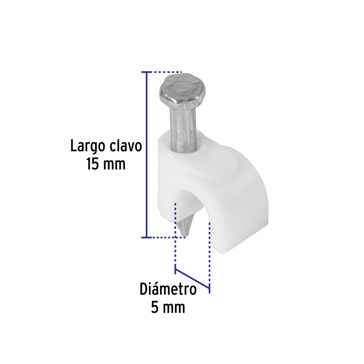 Grapa para cable redondo, 5 mm, blanca, bolsa con 20 piezas