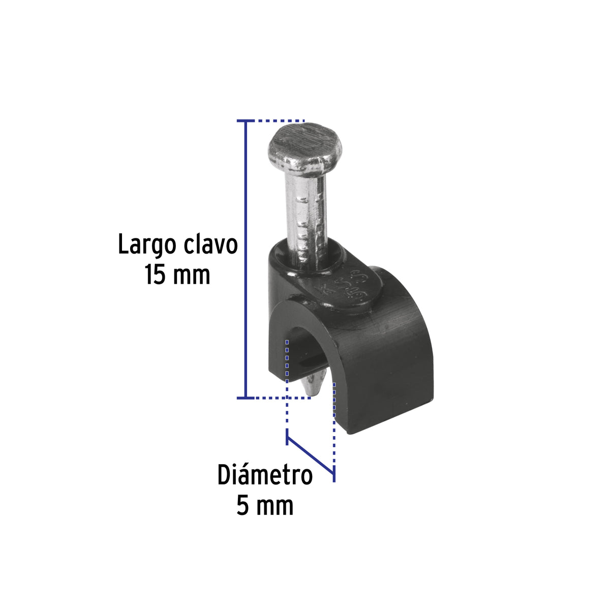 Grapa para cable redondo, 5 mm, negra, bolsa con 20 piezas