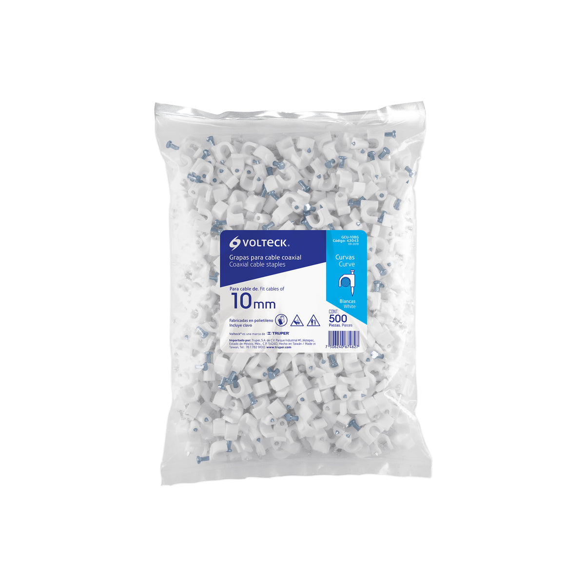 Grapa para cable redondo, 6 mm, blanca, bolsa 500 piezas