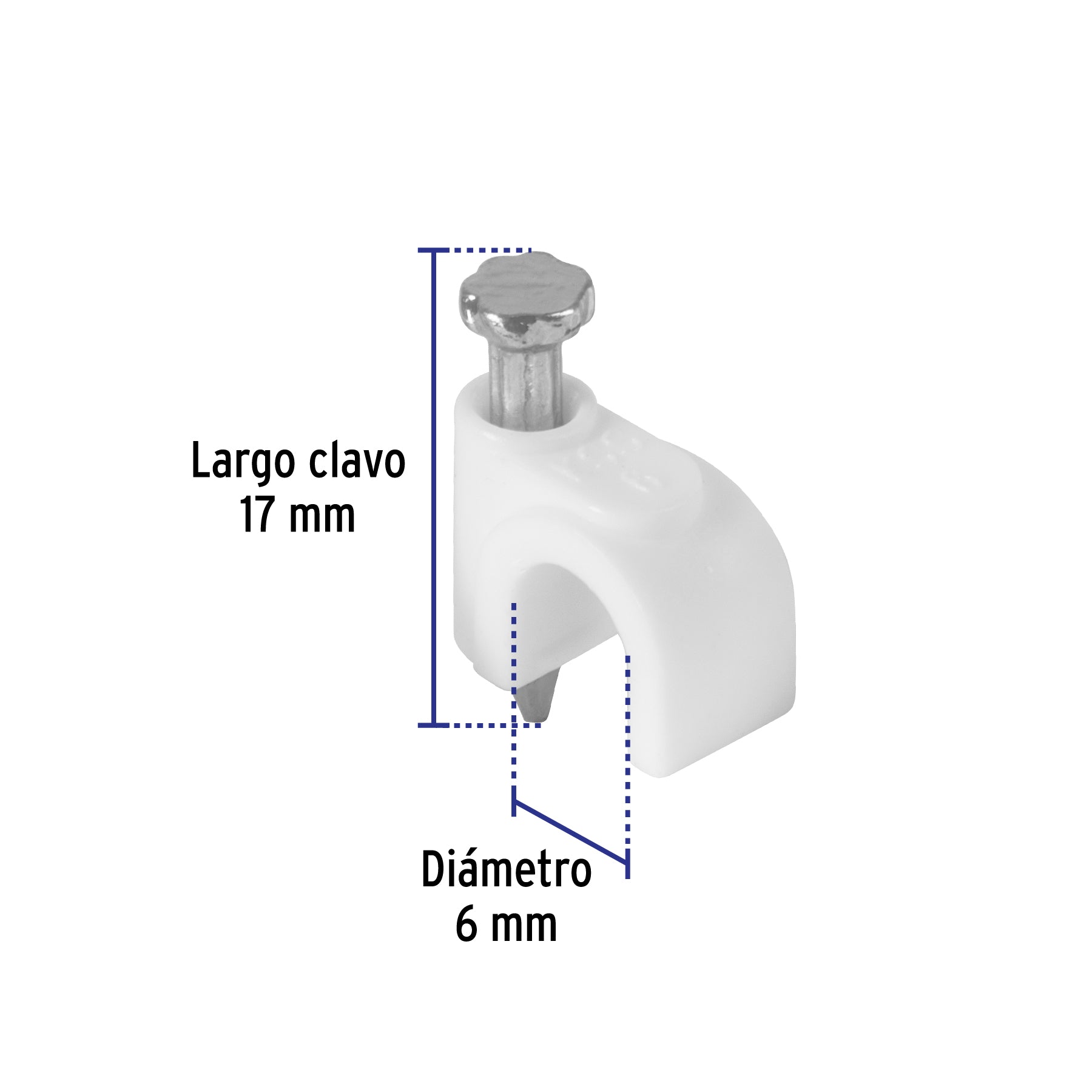 Grapa para cable redondo, 6 mm, blanca, bolsa 500 piezas