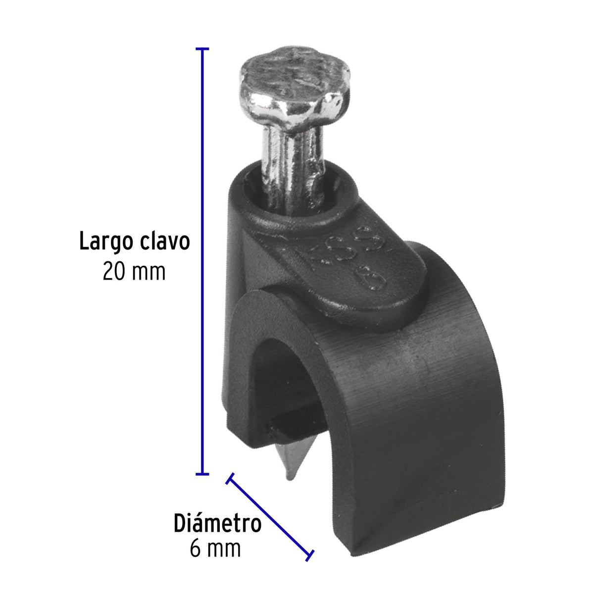 Grapa para cable redondo, 6 mm, negra, bolsa 20 piezas