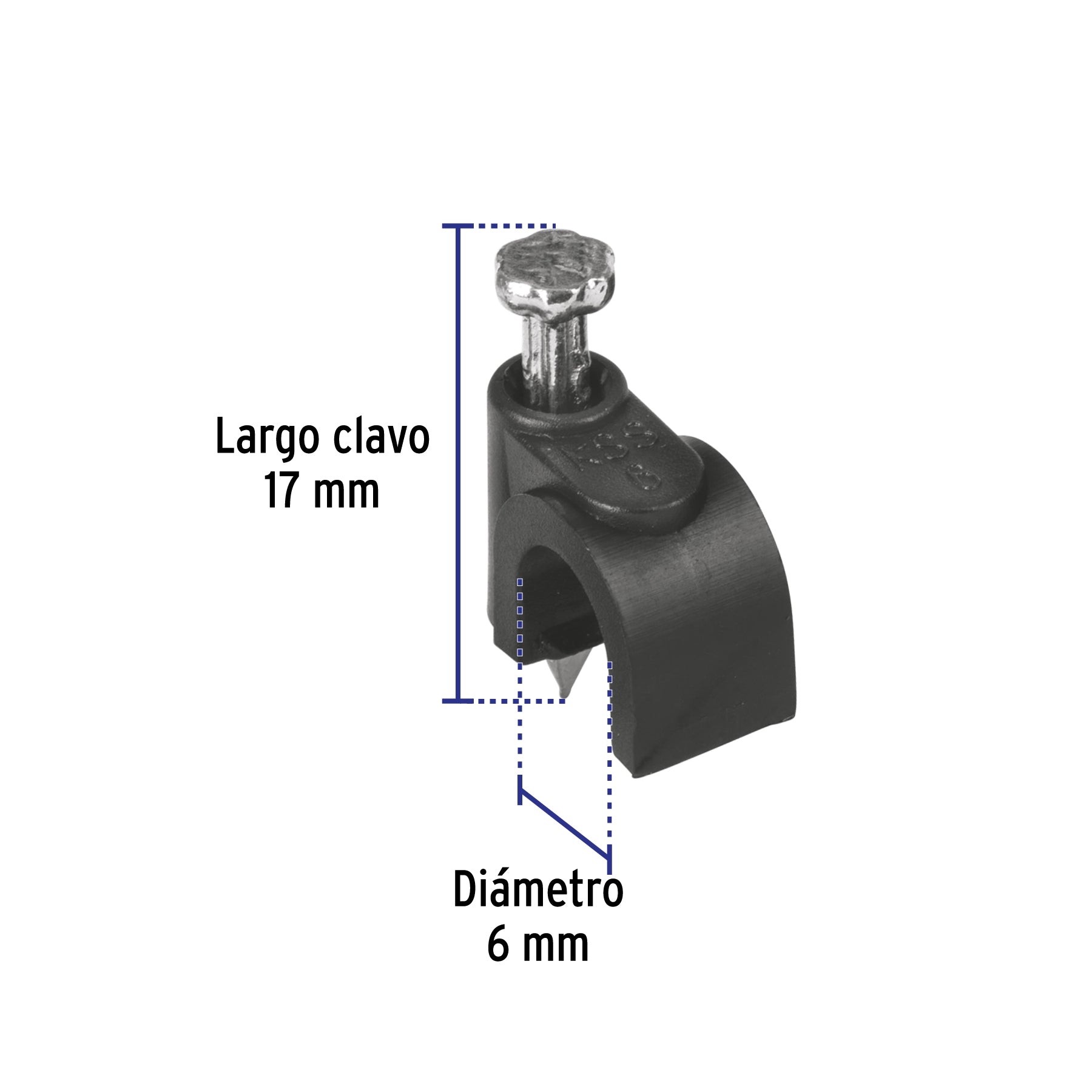 Grapa para cable redondo, 6 mm, negra, bolsa 20 piezas