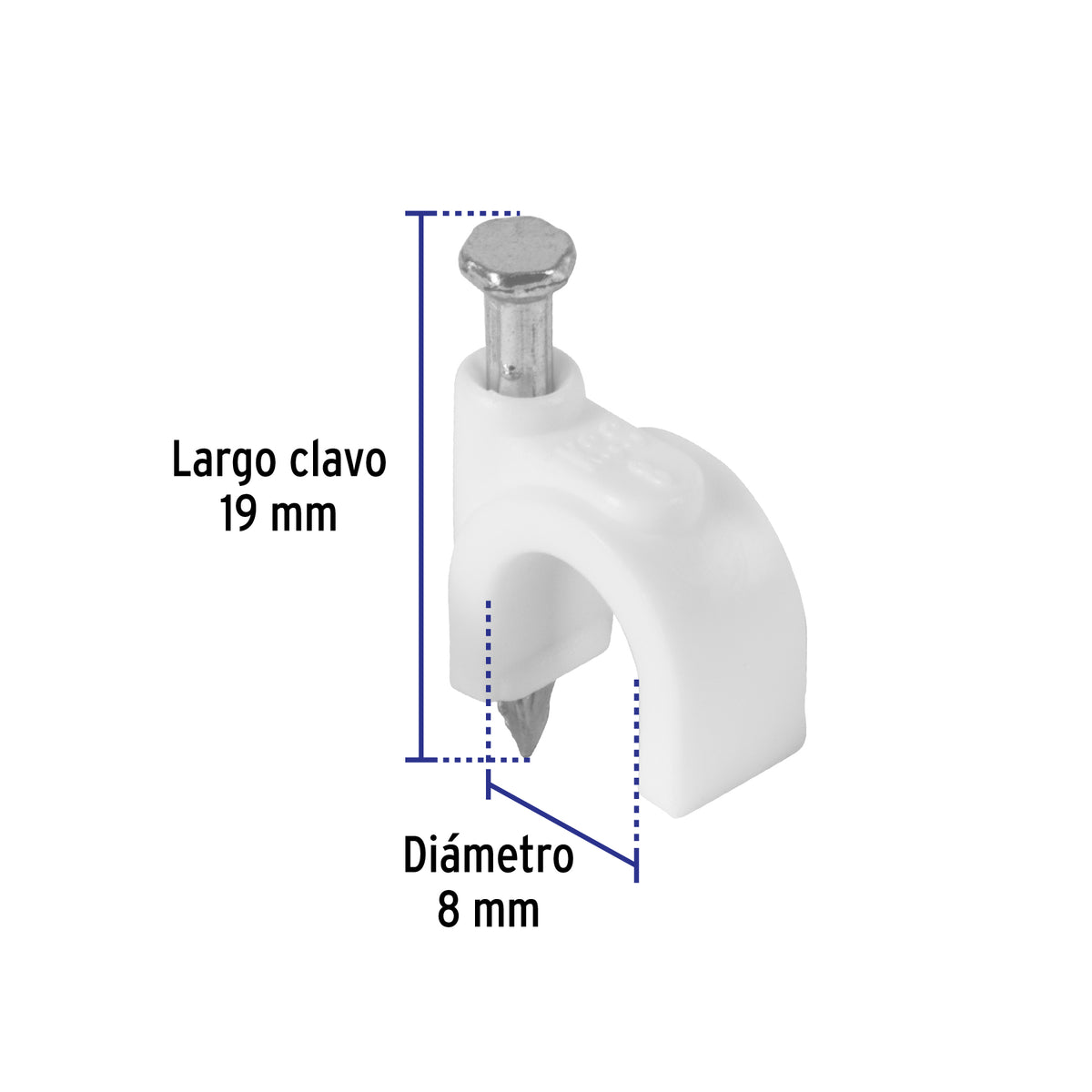 Grapa para cable redondo, 8 mm, blanca, bolsa con 20 piezas