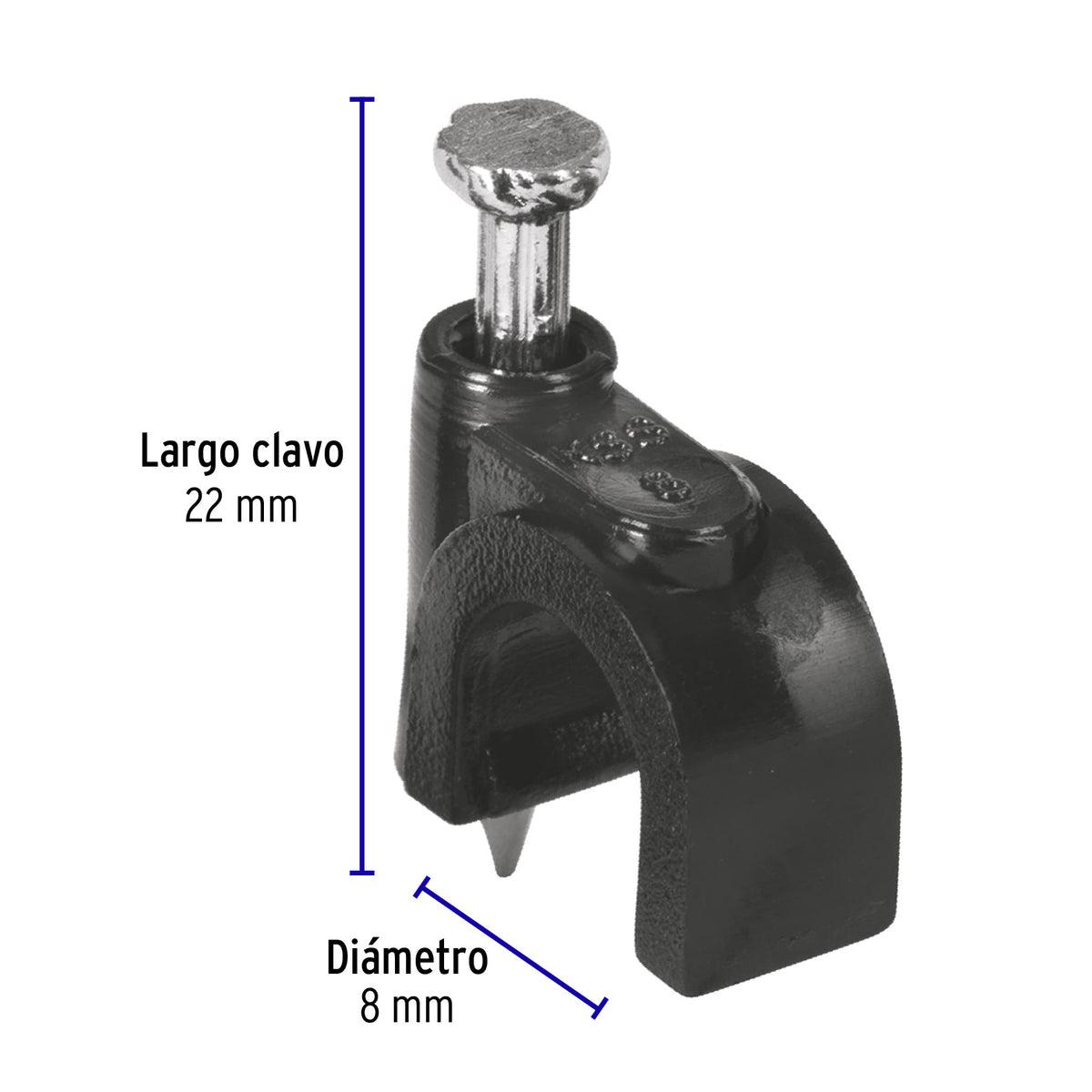 Grapa para cable redondo, 8 mm, negra, bolsa 20 piezas