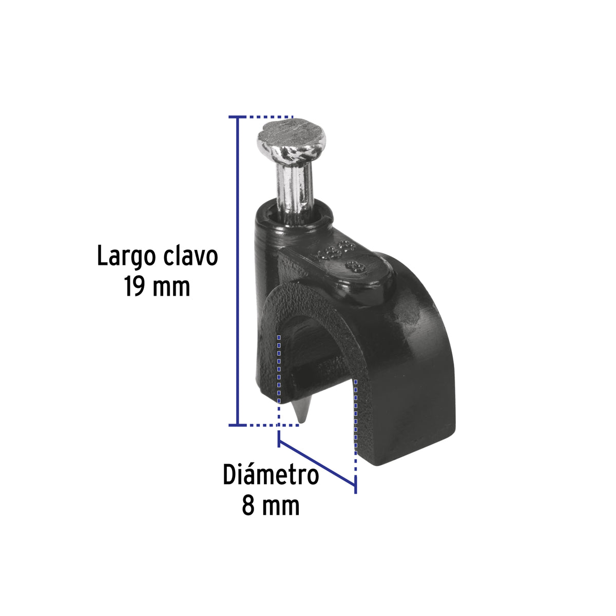 Grapa para cable redondo, 8 mm, negra, bolsa 20 piezas