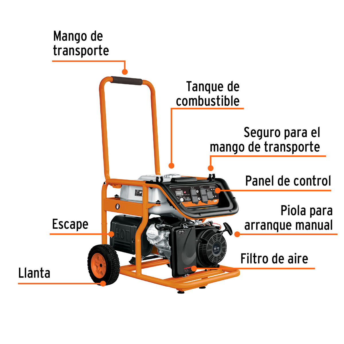 Generador eléctrico a gasolina, alta potencia, 8,000 W