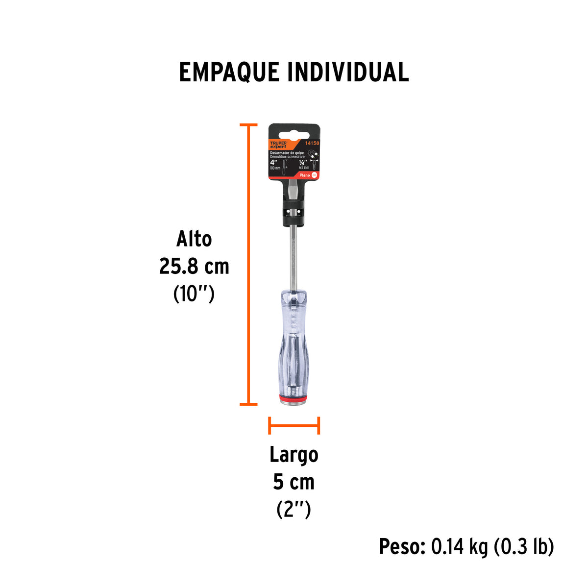 Desarmador de golpe, 1/4x4", plano