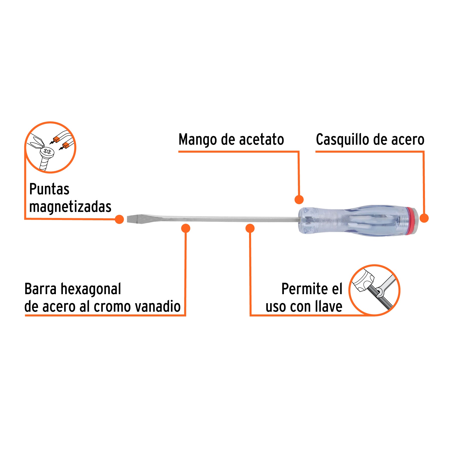 Desarmador de golpe, 1/4x6", plano
