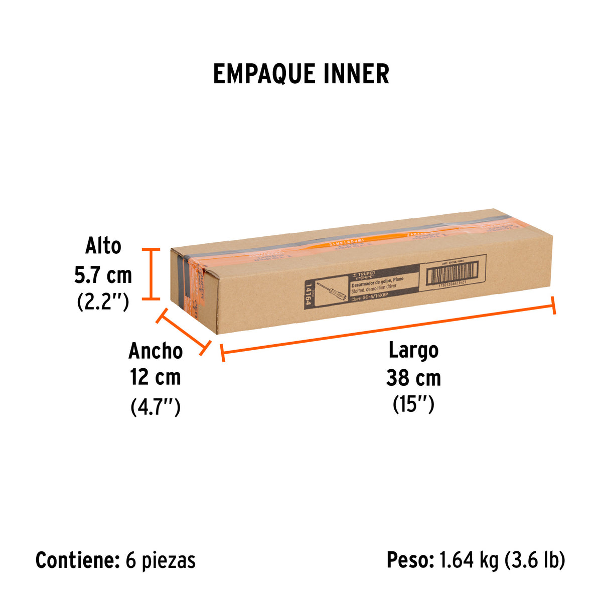 Desarmador plano, de golpe, barra cuadrada, 5/16 x 8"