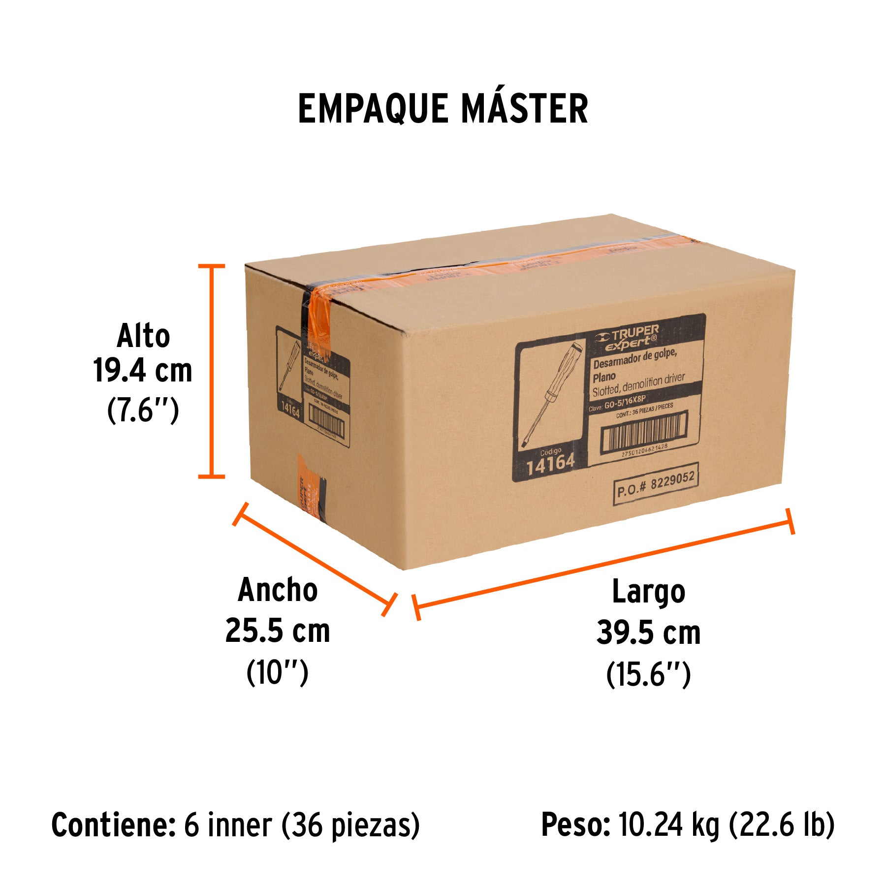 Desarmador plano, de golpe, barra cuadrada, 5/16 x 8"