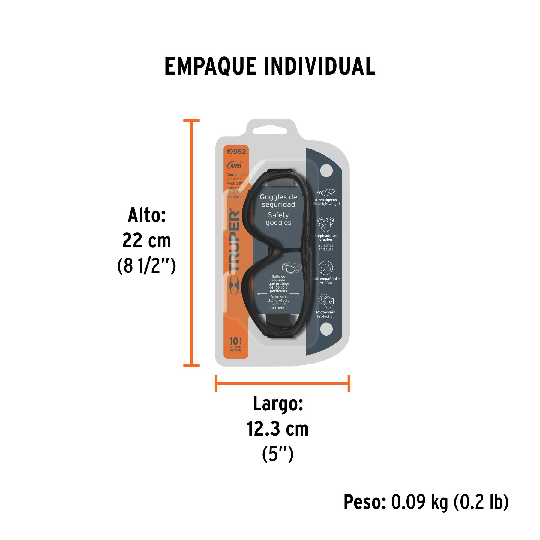 Goggles de seguridad, ligeros, mica transparente