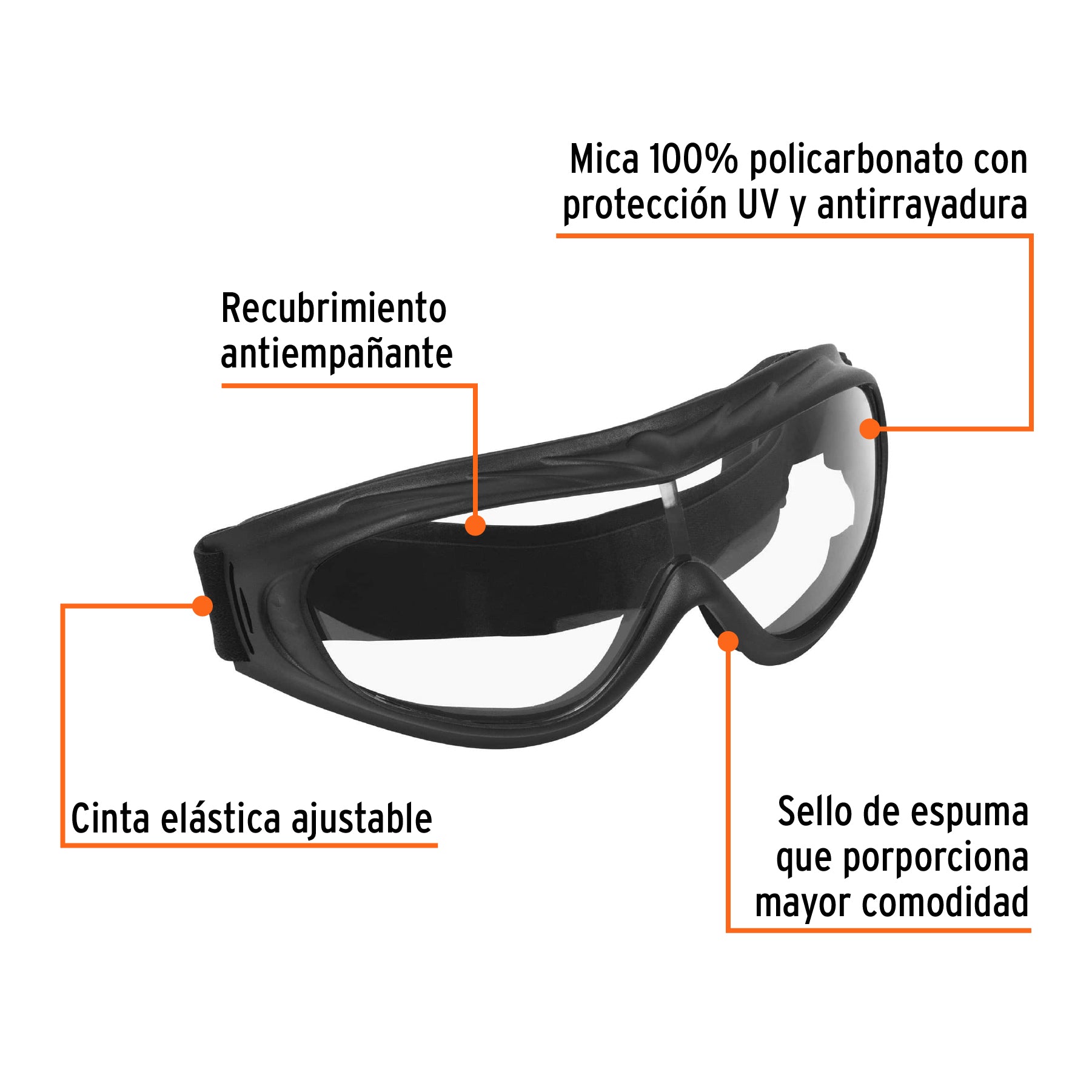Goggles de seguridad, ligeros, mica transparente