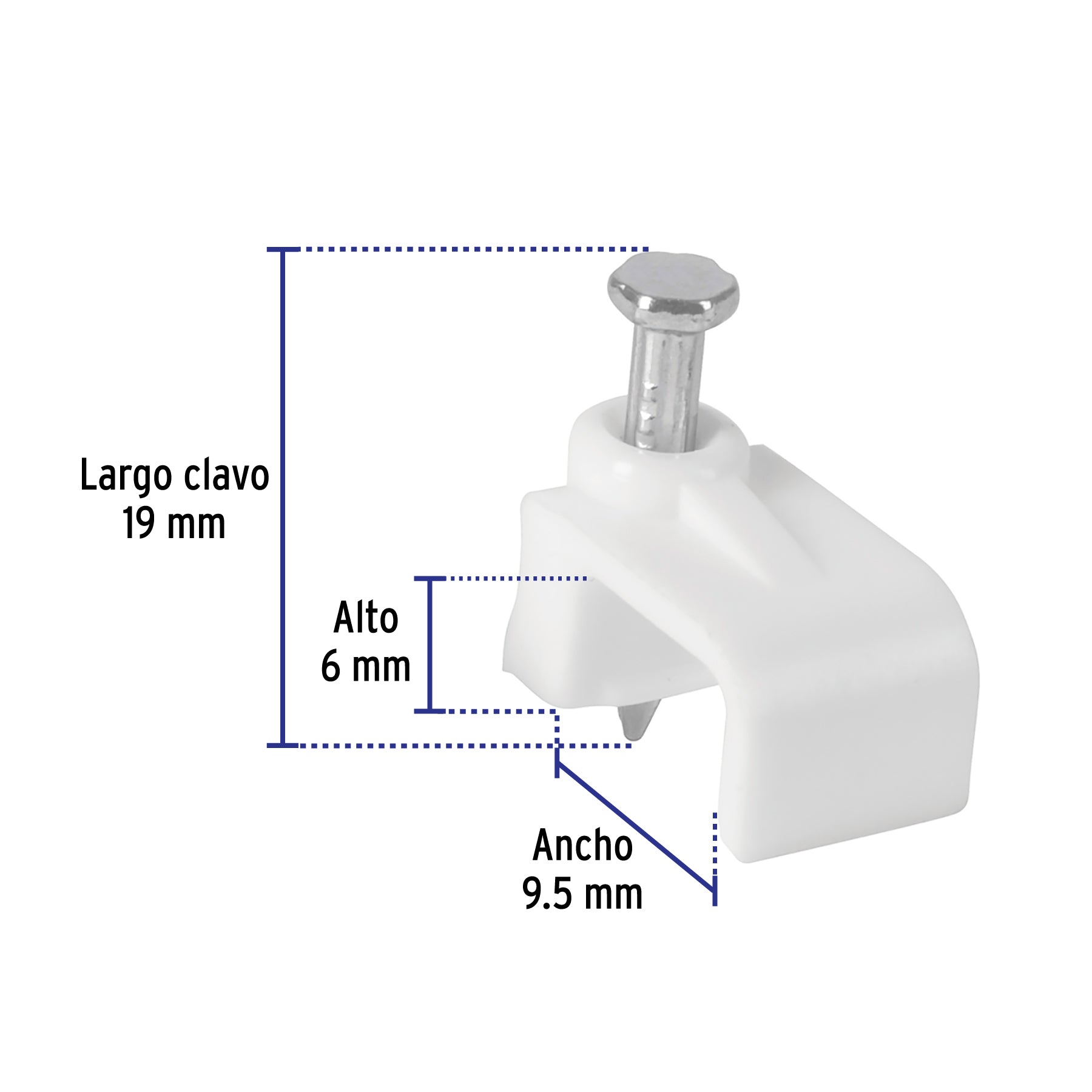 Grapa para cable plano, 6 x 9.5 mm, blanca, bolsa 500 pzas