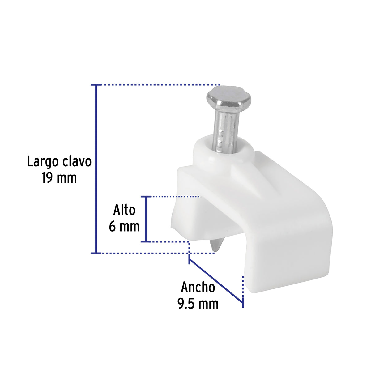 Grapa para cable plano, 6 x 9.5 mm, blanca, bolsa 500 pzas