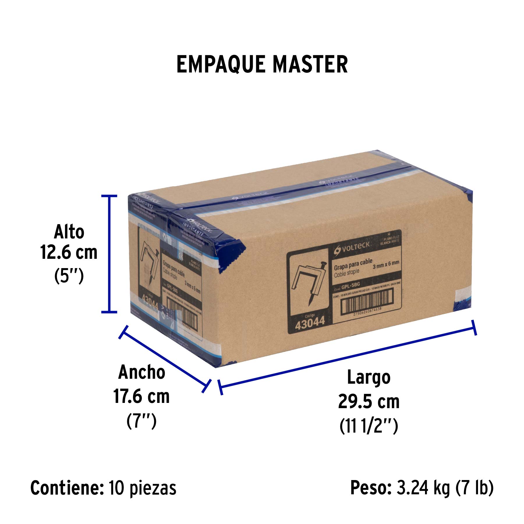 Grapa para cable plano, 3 X 6 mm, blanca, bolsa 500 pzas