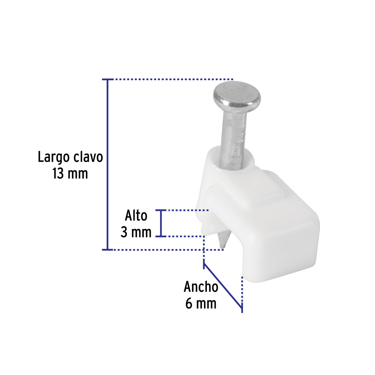 Grapa para cable plano, 3 X 6 mm, blanca, bolsa 500 pzas