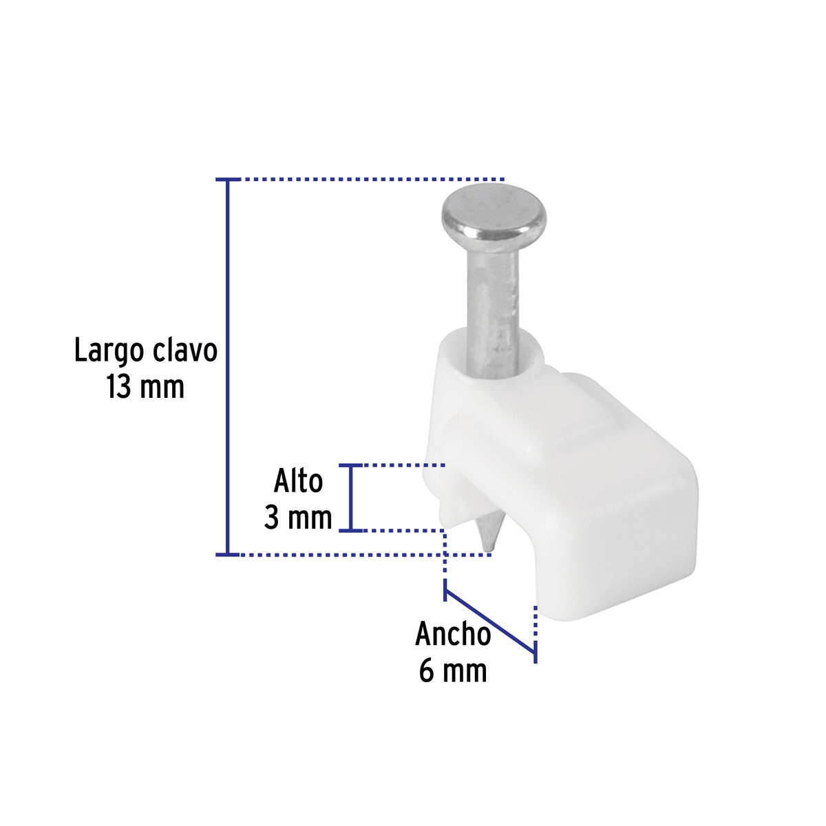 Grapa para cable plano, 3 X 6 mm, blanca, bolsa 20 pzas