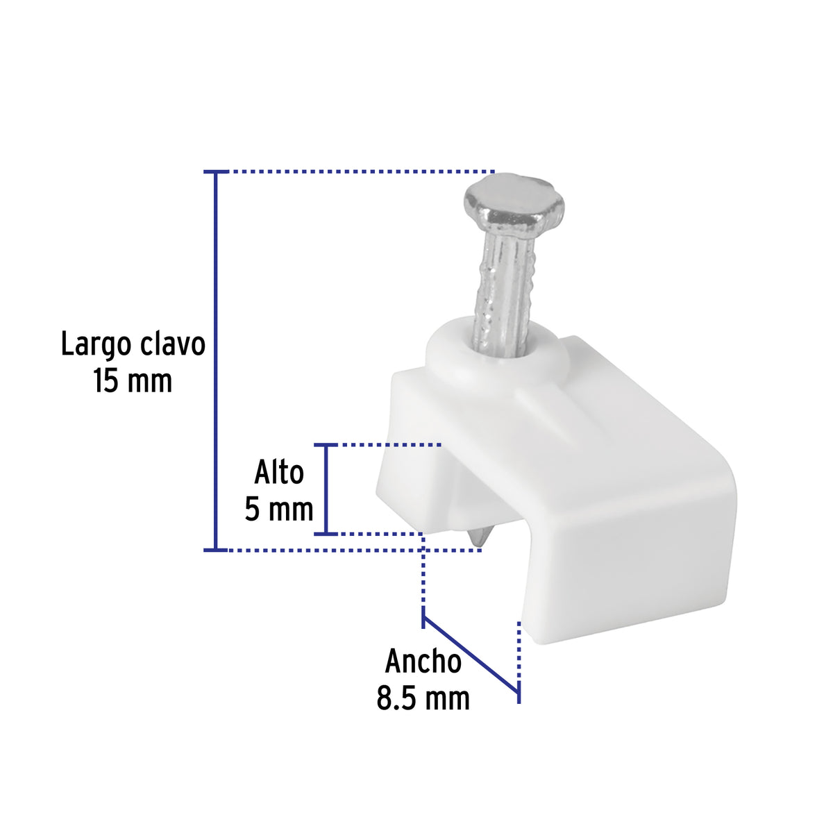 Grapa para cable plano, 5 X 8.5 mm, blanca, bolsa 500 pzas
