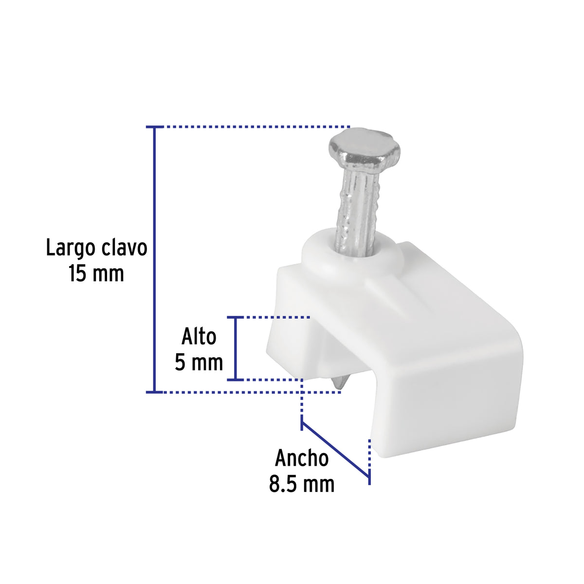 Grapa para cable plano, 5 X 8.5 mm, blanca, bolsa 20 pzas