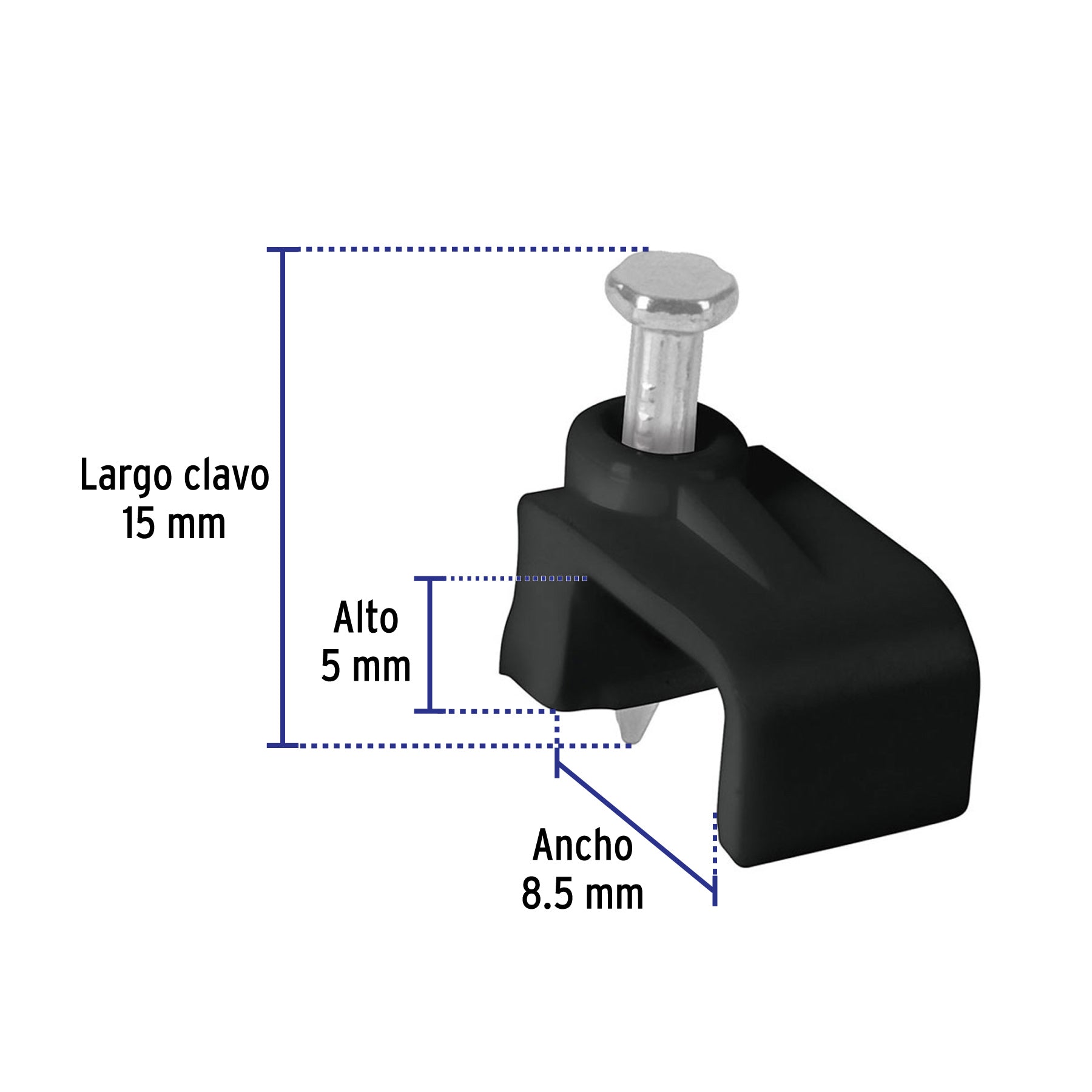 GRAPA PARA CABLE PLANO 5 x 8.5 mm, negra, bolsa 20 pzas