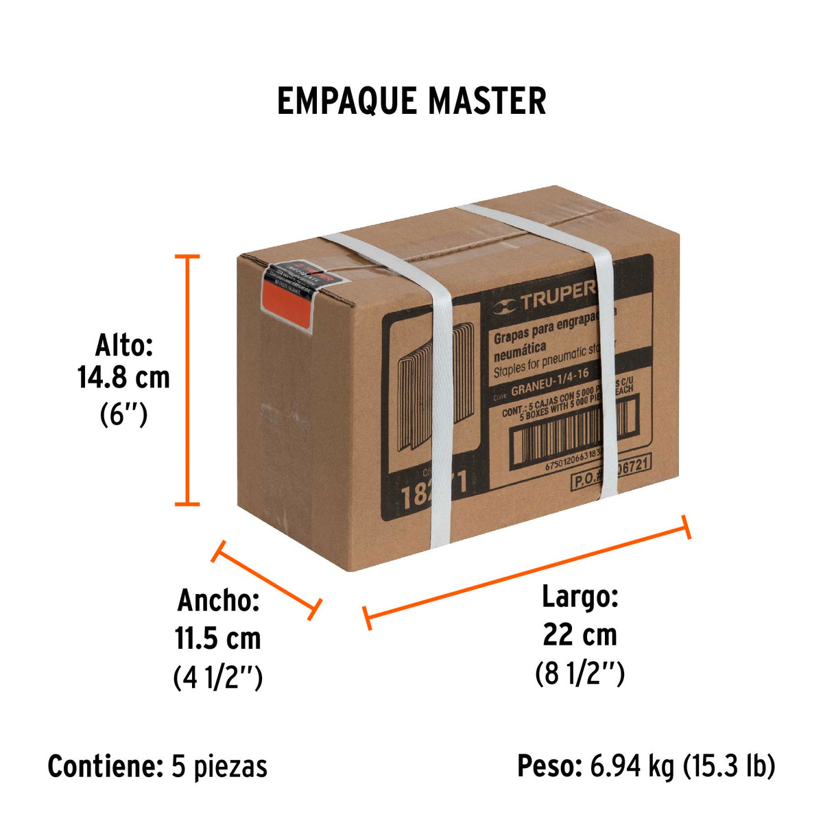 Grapas para engrapadora neumática ENEU-1/4, 16mm, 5000 pzas