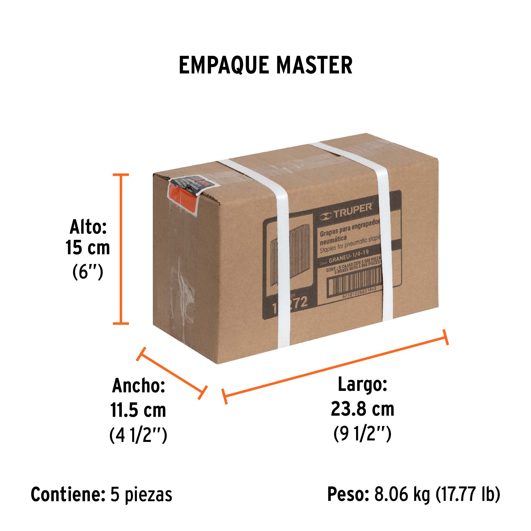 Grapas para engrapadora neumática ENEU-1/4, 19mm, 5000 pzas