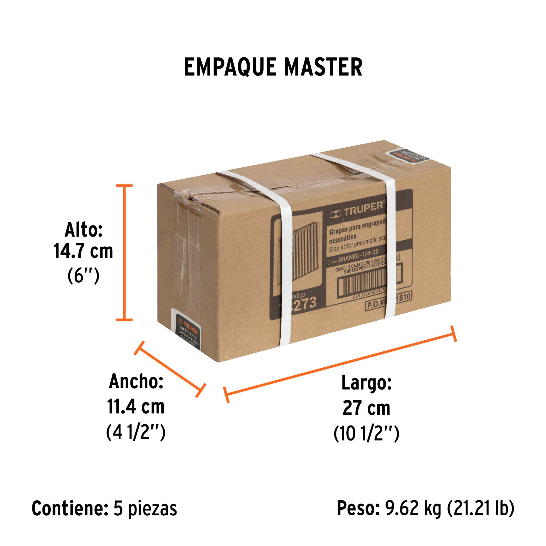 Grapas para engrapadora neumática ENEU-1/4, 22mm, 5000 pzas