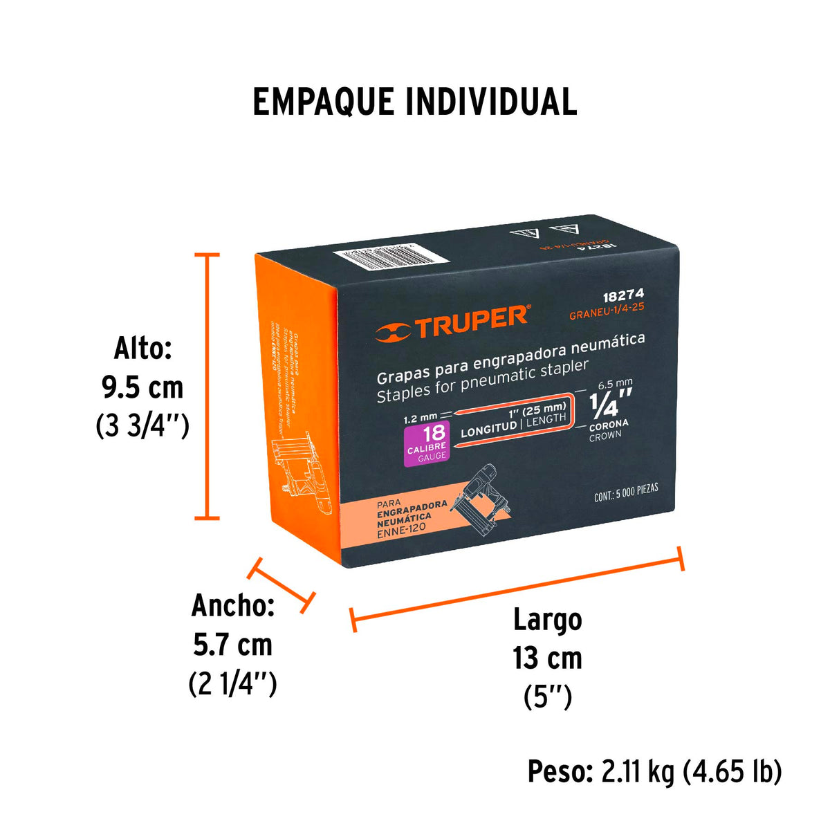 Grapas para engrapadora neumática ENEU-1/4, 25mm, 5000 pzas