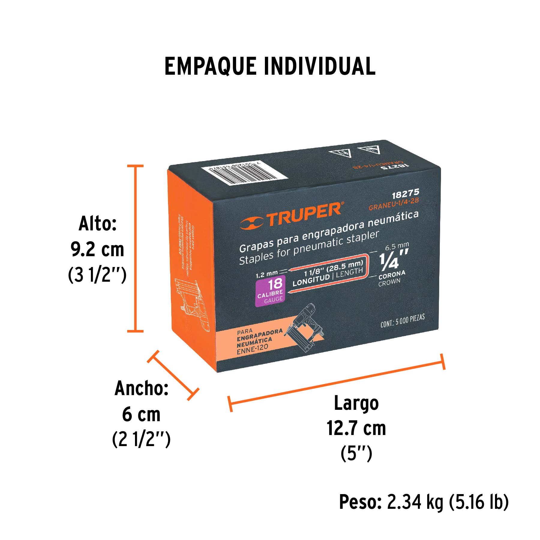 Grapas para engrapadora neumática ENEU-1/4, 28mm, 5000 pzas