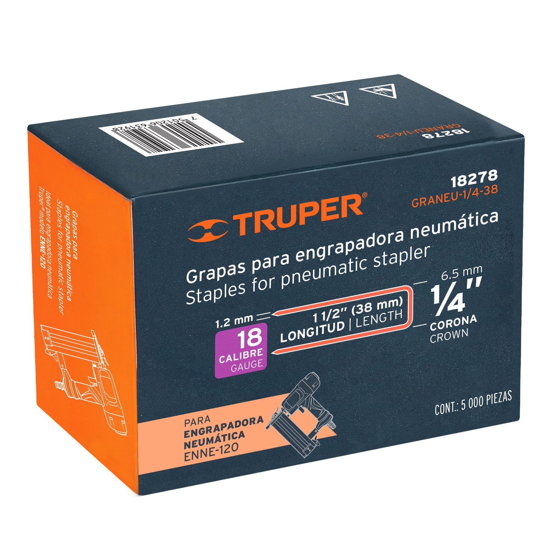 Grapas para engrapadora neumática ENEU-1/4, 38mm, 5000 pzas